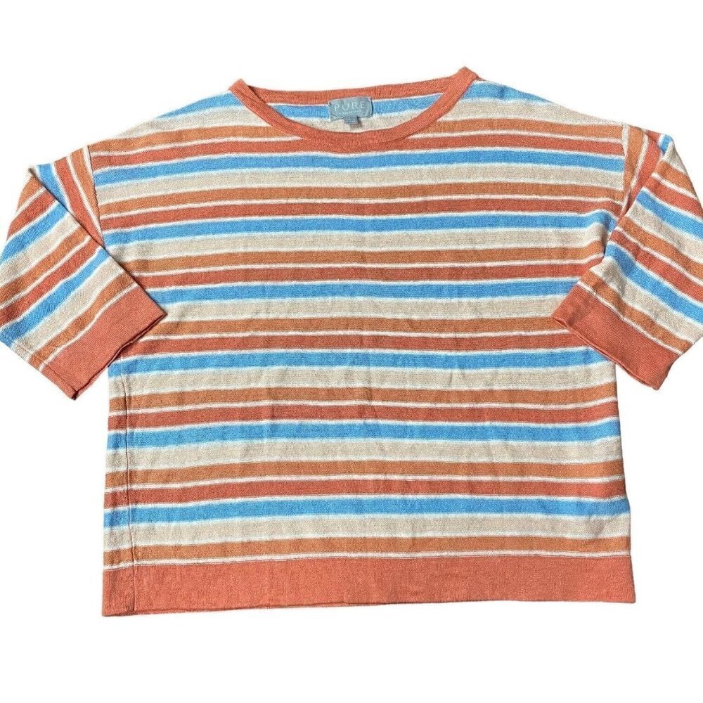 Pure Collection 100% Linen Top Lightweight Sweater Multicolor Striped